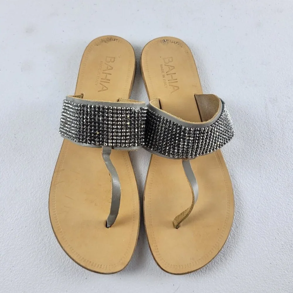 Bahia Lavorazione Artigiana Studded Rhinestone Flip Flop Flat Sandals 8.5 Womens